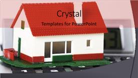  Presentation with real estate purchase - PPT theme featuring roofing cost - house and calculator real estate background and a red colored foreground
