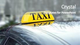  Presentation with taxi - Amazing PPT theme having roofing cost - taxi car with sign outdoor backdrop and a gray colored foreground