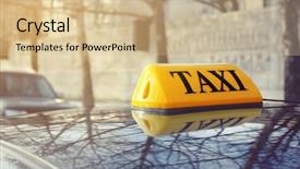  Presentation with taxi - Colorful slide set enhanced with roofing cost - taxi sign on car closeup backdrop and a soft green colored foreground