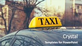  Presentation with instrument of car - PPT theme with roofing cost - taxi sign on car closeup background and a ocean colored foreground