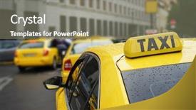  Presentation with taxi - Presentation theme consisting of roofing cost - taxi sign on yellow car background and a gray colored foreground