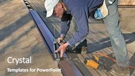  Presentation with carpenter - PPT theme consisting of roofing shingles - carpenter applying caulk to ridge background and a coral colored foreground