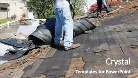 Presentation with neighbors - PPT theme featuring roofing shingles - home roof construction site removal background and a gray colored foreground