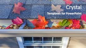  Presentation with roofing shingles - Presentation theme having roofing shingles - rain gutter full of autumn background and a ocean colored foreground