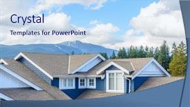  Presentation with house window - Audience pleasing theme consisting of roofing shingles - top of the house backdrop and a sky blue colored foreground