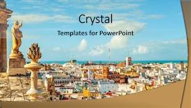 Presentation with spain - Beautiful theme featuring roofs of cadiz spain backdrop and a light blue colored foreground