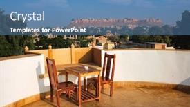  Presentation with development of tourism in india - PPT layouts enhanced with rooftop-table-with-chairs background and a teal colored foreground