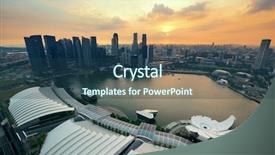  Presentation with singapore - Theme having rooftop view of marina bay background and a ocean colored foreground