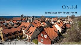  Presentation with medieval church - Presentation theme enhanced with rooftops-and-ruins background and a light blue colored foreground
