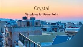  Presentation with sky - PPT theme featuring rooftops-of-heraklion-and-sunset background and a lemonade colored foreground