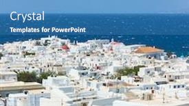  Presentation with cost - Presentation theme consisting of rooftops-of-mykonos-town background and a teal colored foreground
