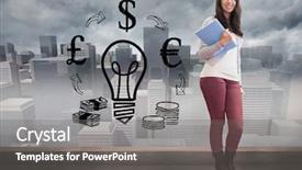  Presentation with computer room - Slides featuring morning fog in the cityfog city councils monument beautiful blur the outlines background and a coral colored foreground