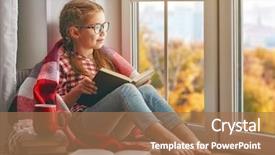  Presentation with girl reading - Beautiful slide deck featuring room at home beautiful autumn backdrop and a coral colored foreground