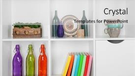  Presentation with different - Audience pleasing PPT layouts consisting of room bookin - beautiful white shelves with different backdrop and a light gray colored foreground