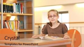  Presentation with child girl reading a book - Beautiful PPT theme featuring room bookin - school girl reading a book backdrop and a coral colored foreground