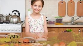  Presentation with healthy food - Amazing slide deck having room booking foods - child girl with fruits backdrop and a  colored foreground