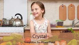  Presentation with healthy food - PPT theme having room booking foods - child girl with fruits background and a  colored foreground
