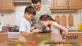  Presentation with children reading - Audience pleasing theme consisting of room booking foods - father and two children reading backdrop and a coral colored foreground