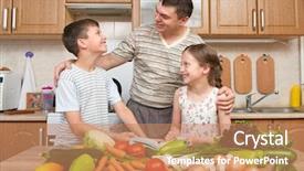  Presentation with family reading - Theme enhanced with room booking foods - father and two children reading background and a coral colored foreground