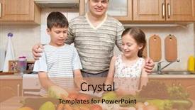  Presentation with family reading - PPT layouts with room booking foods - father and two children reading background and a coral colored foreground