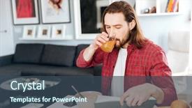  Presentation with eating - Audience pleasing slide deck consisting of room booking foods - handsome bearded young man eating backdrop and a ocean colored foreground