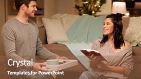  Presentation with people - Cool new PPT theme with room booking foods - leisure hygge and people concept backdrop and a  colored foreground