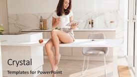  Presentation with reading table - Audience pleasing presentation theme consisting of room booking foods - pretty young woman reading backdrop and a soft green colored foreground