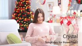 Presentation with pregnant woman - Amazing PPT theme having room decorated for christmas backdrop and a lemonade colored foreground