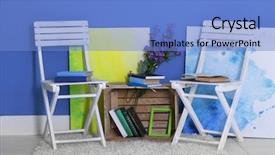  Presentation with blue design - Amazing theme having room design with white chairs bookcase pictures flowers over blue wall backdrop and a light blue colored foreground