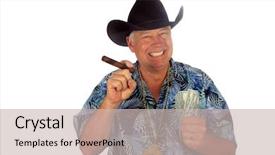  Presentation with cowboy hat - PPT layouts consisting of room for text a man background and a soft green colored foreground