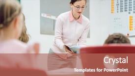  Presentation with med student in class - Presentation design featuring room handing out test result background and a coral colored foreground