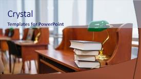  Presentation with university library - PPT theme featuring room interior of university library background and a lemonade colored foreground