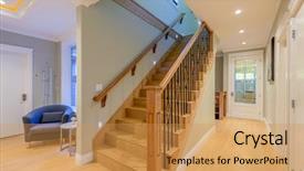  Presentation with living room - Presentation theme featuring room interior with hardwood floor background and a yellow colored foreground