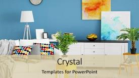  Presentation with living room - Slide deck with room interior with white furniture background and a lemonade colored foreground