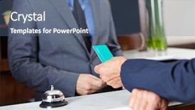  Presentation with hotel key - Presentation theme enhanced with room key card to hotel background and a ocean colored foreground