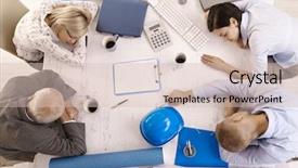  Presentation with meeting table - PPT theme consisting of room layout - tired businesspeople at meeting sleeping background and a soft green colored foreground