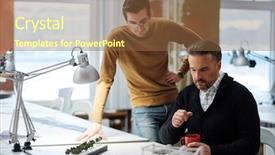  Presentation with engineering design - Colorful presentation enhanced with room layout - two men working in design backdrop and a tawny brown colored foreground