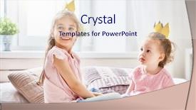  Presentation with two cute sisters playing - Cool new slide deck with room loving sisters with crown backdrop and a  colored foreground