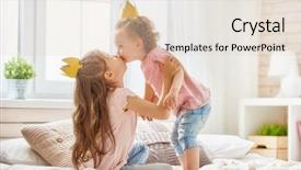  Presentation with two cute sisters playing - Cool new PPT theme with room loving sisters with crown backdrop and a  colored foreground