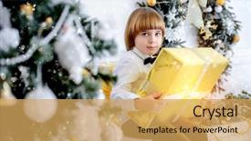  Presentation with apartments - Colorful theme enhanced with cute five-year-old boy sits in a beautiful room near a christmas tree with gift box luxurious apartments decorated for christmas merry christmas and happy new year backdrop and a yellow colored foreground