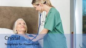  Presentation with female - PPT layouts featuring room rates - female caretaker examining senior woman background and a teal colored foreground