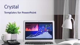  Presentation with data - Presentation theme enhanced with room rates - laptop with stock data background and a  colored foreground