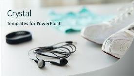  Presentation with fitness clothing - PPT theme having room rates - sport fitness healthy lifestyle technology background and a sky blue colored foreground