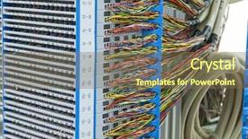  Presentation with server room - Slides consisting of room routers and fiber optical background and a violet colored foreground