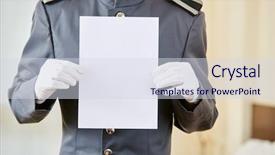  Presentation with white sheet - Slides consisting of room service - hotel concierge holding empty white background and a sky blue colored foreground