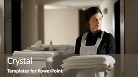  Presentation with housekeeping - Cool new slide set with room service - maid with housekeeping cart backdrop and a gray colored foreground