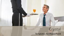  Presentation with breakfast - PPT layouts consisting of room-service-brings-breakfast background and a mint green colored foreground