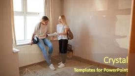  Presentation with survey - Audience pleasing slides consisting of room to be renovate backdrop and a tawny brown colored foreground