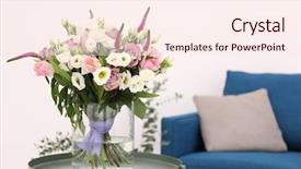  Presentation with room interior design - Beautiful PPT theme featuring room with beautiful flower backdrop and a sky blue colored foreground