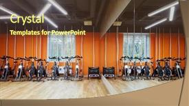  Presentation with machines - Beautiful slide set featuring room with indoor cycling machines backdrop and a tawny brown colored foreground